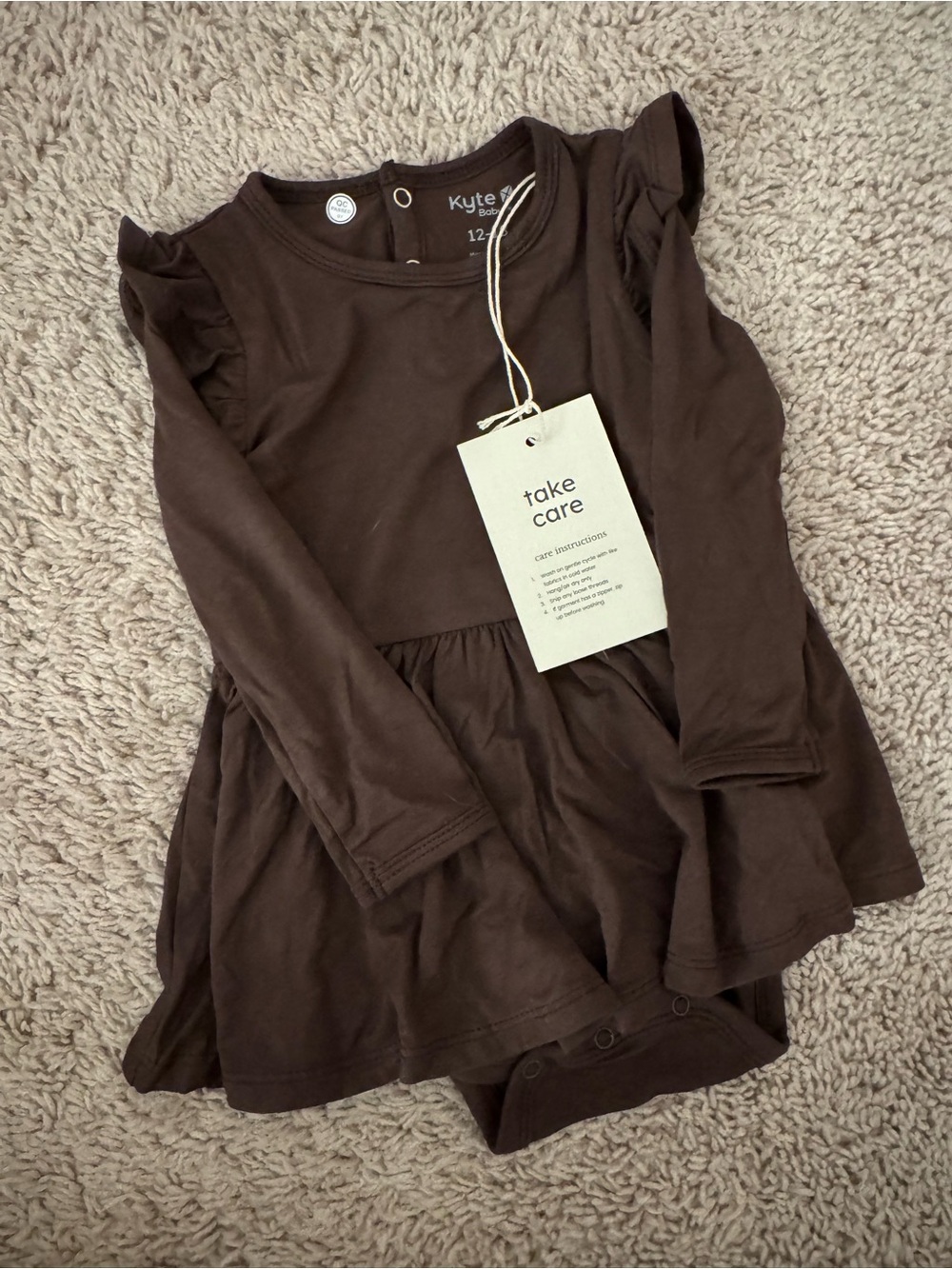 Kyte BABY Chocolate Brown Long Sleeve Ruffle Skirt Bodysuit